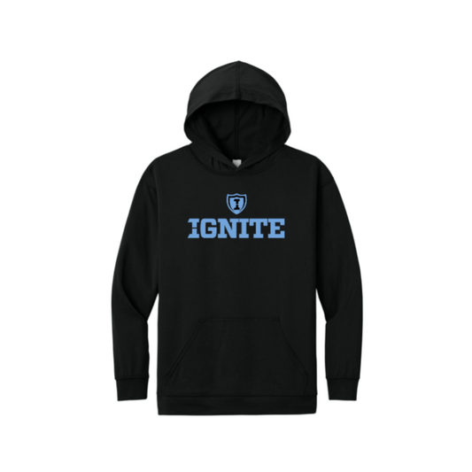 Black hoodie with 'IGNITE' text on a white background