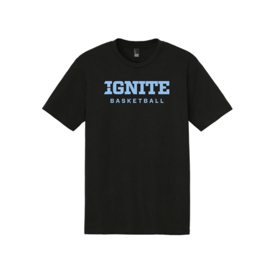 Black t-shirt with 'IGNITE BASKETBALL' text on a white background