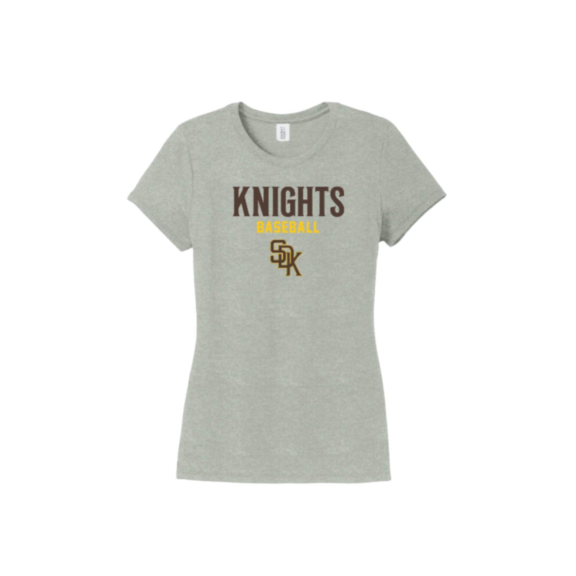 Gray t-shirt with 'Knights Baseball' text and logo on a white background