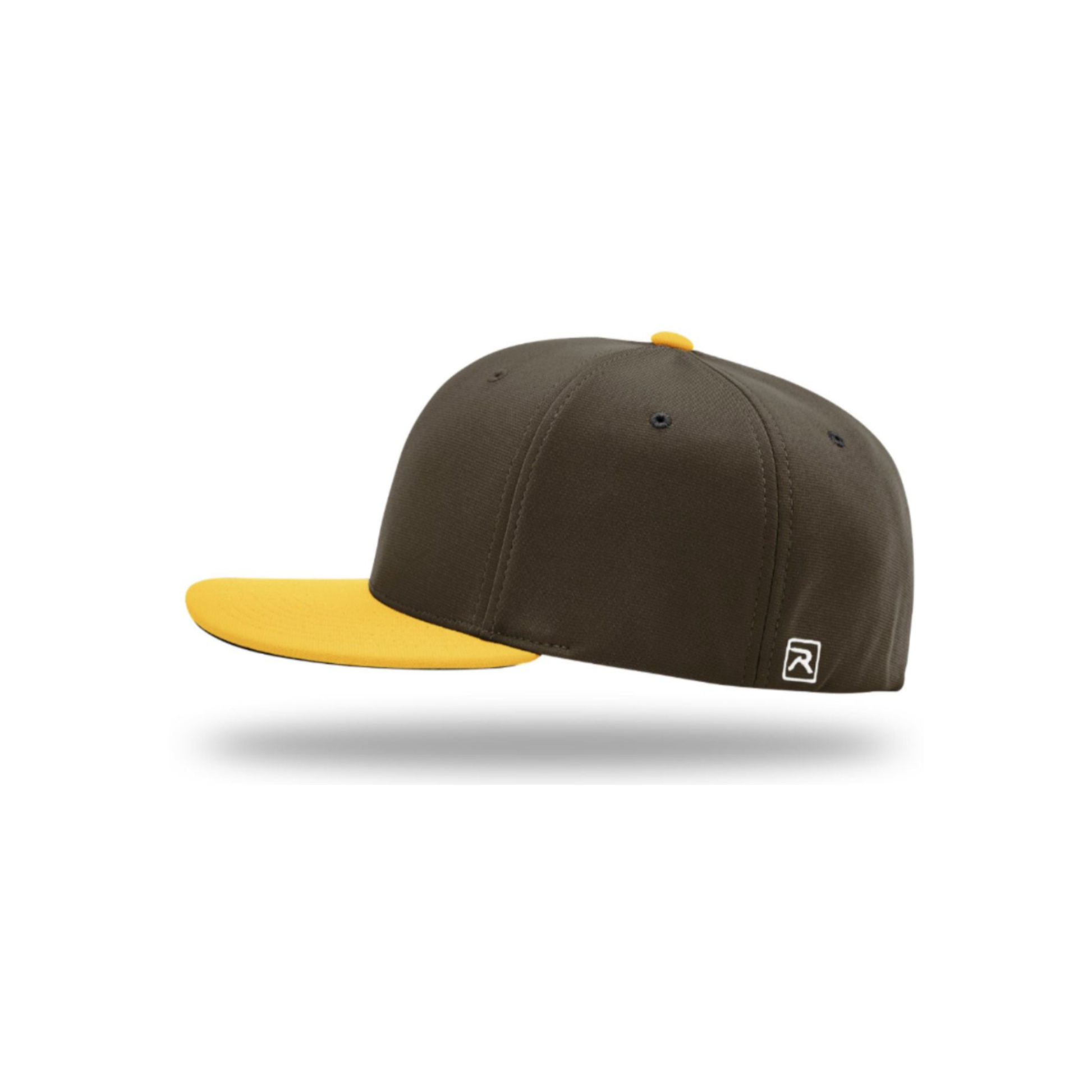 Brown cap with yellow brim on a white background