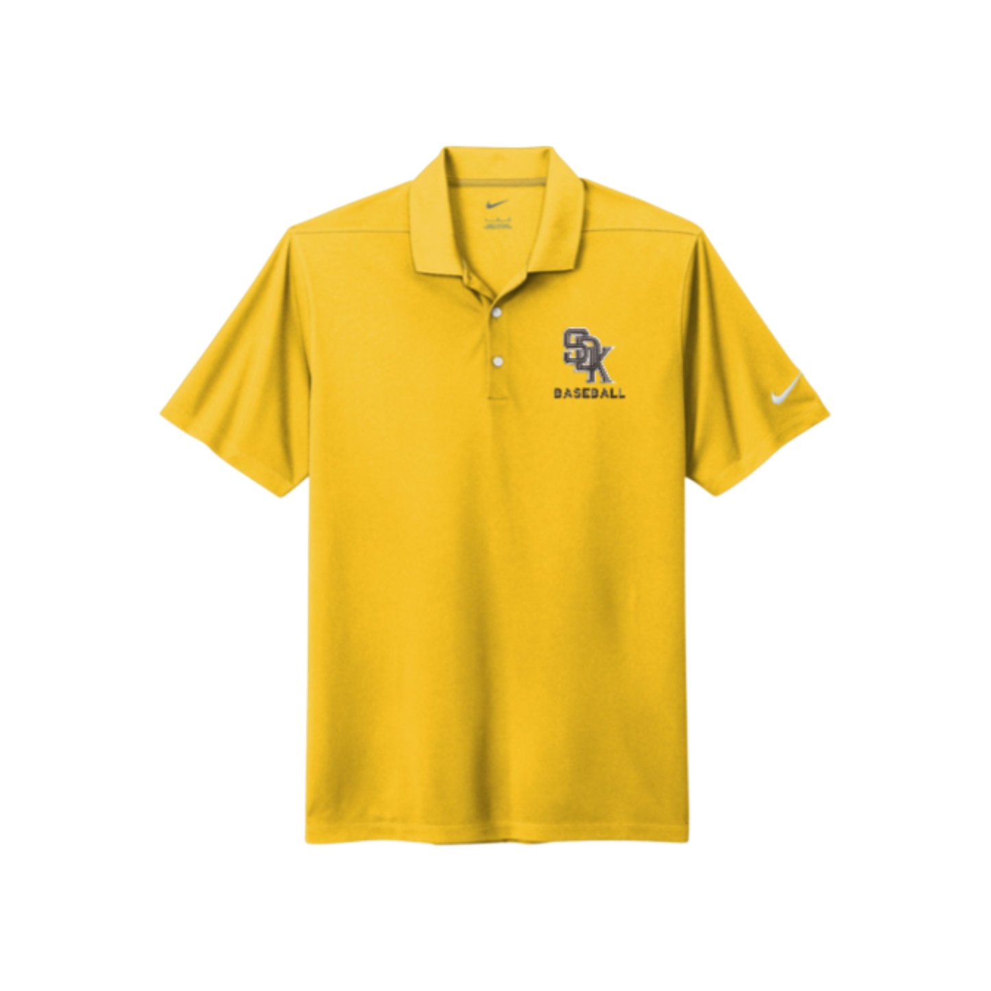 Yellow polo shirt with a logo on a white background