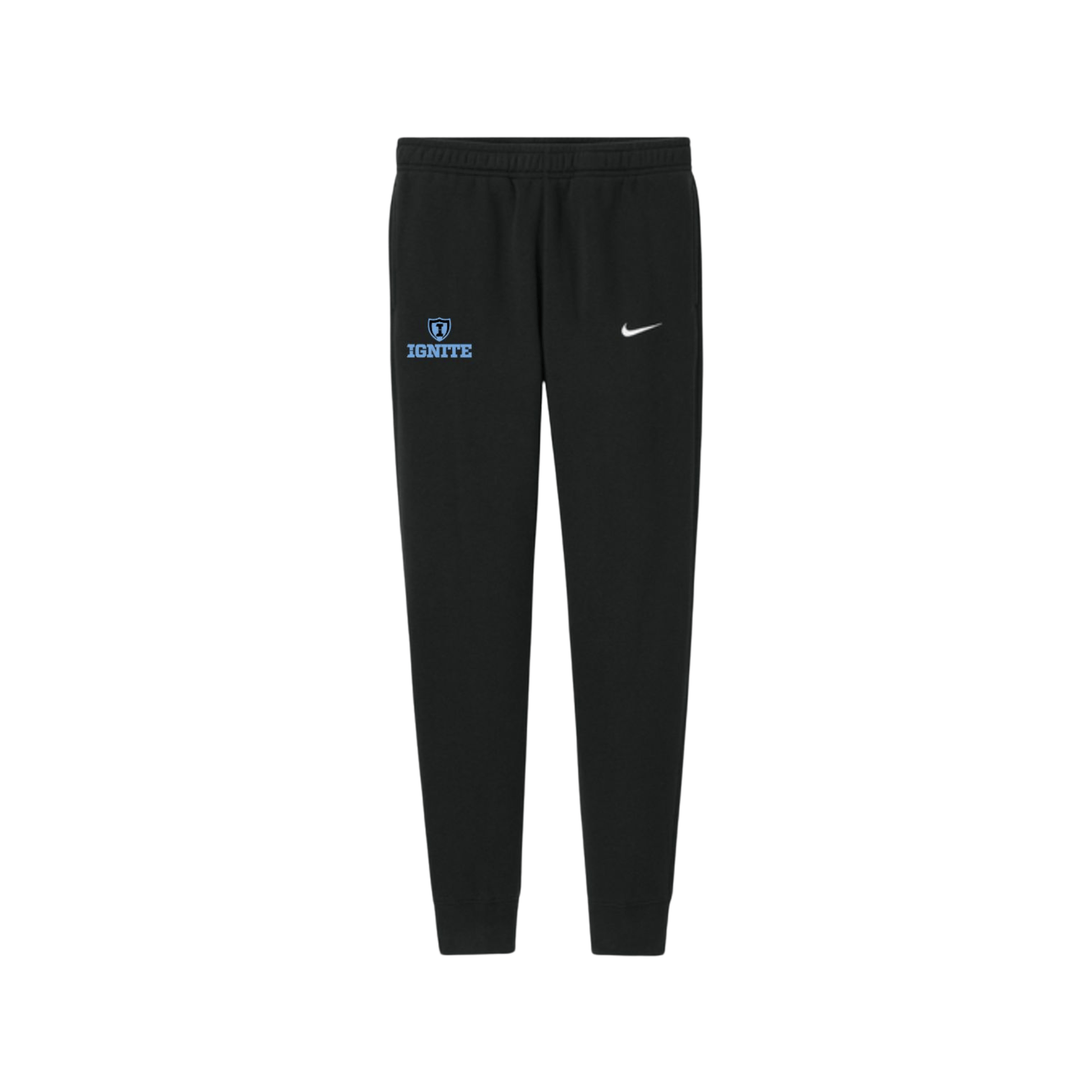 Black pants with Nike logo on a white background